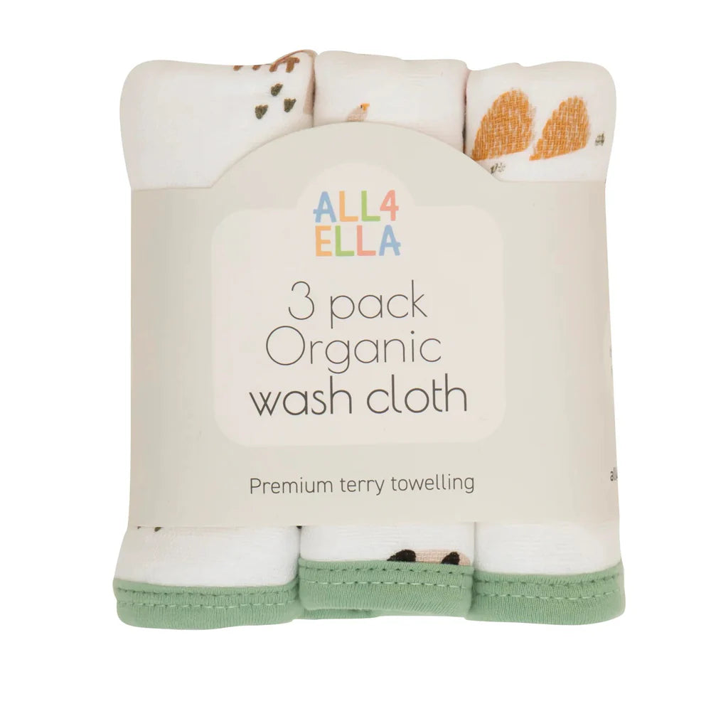 All4Ella Organic Wash Cloth 3pk Assorted