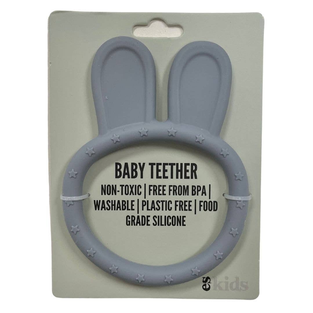 Teether Silicone Bunny Ring - Grey