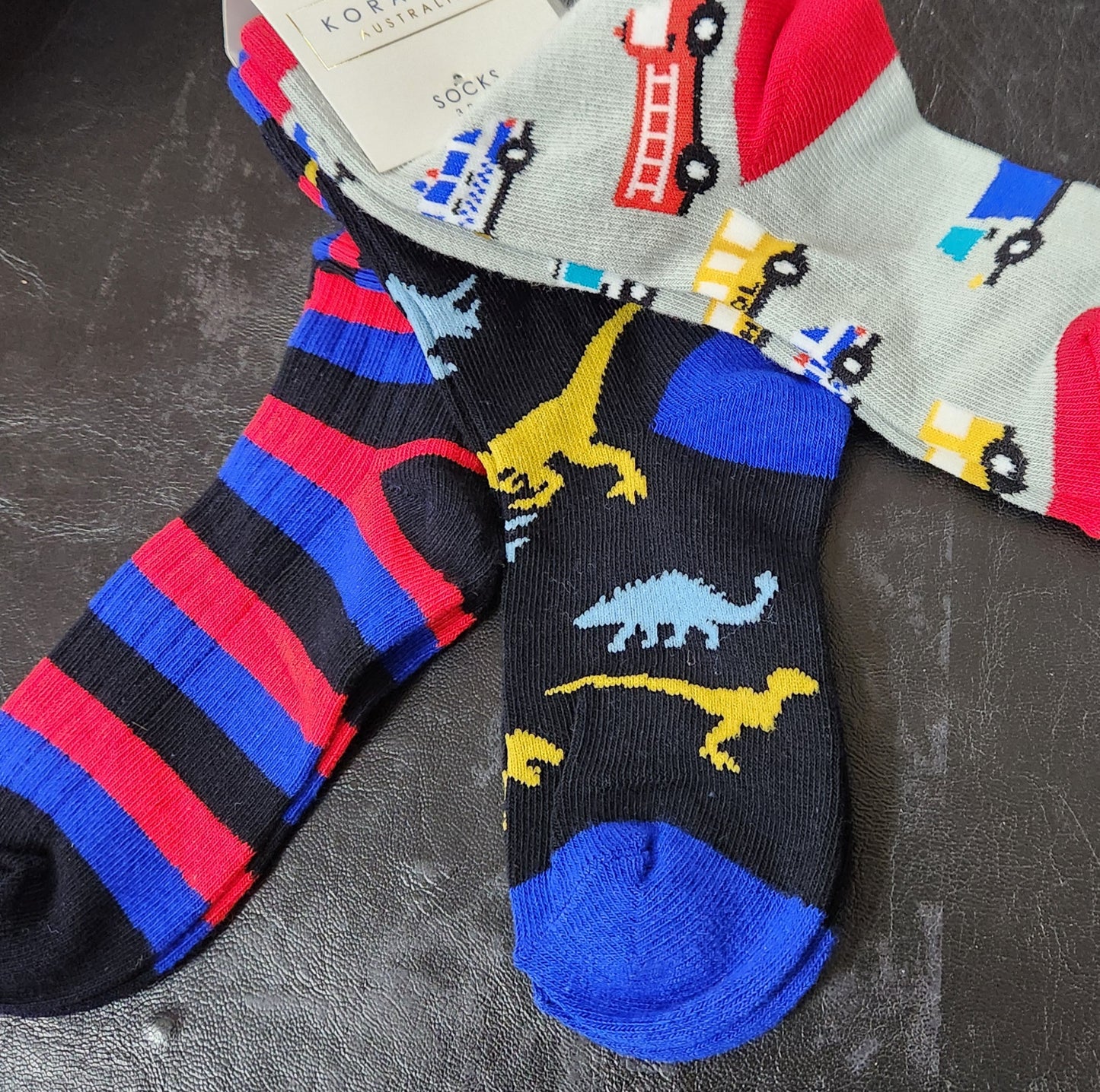 Korango Cars & Dinosaur Socks 3pk