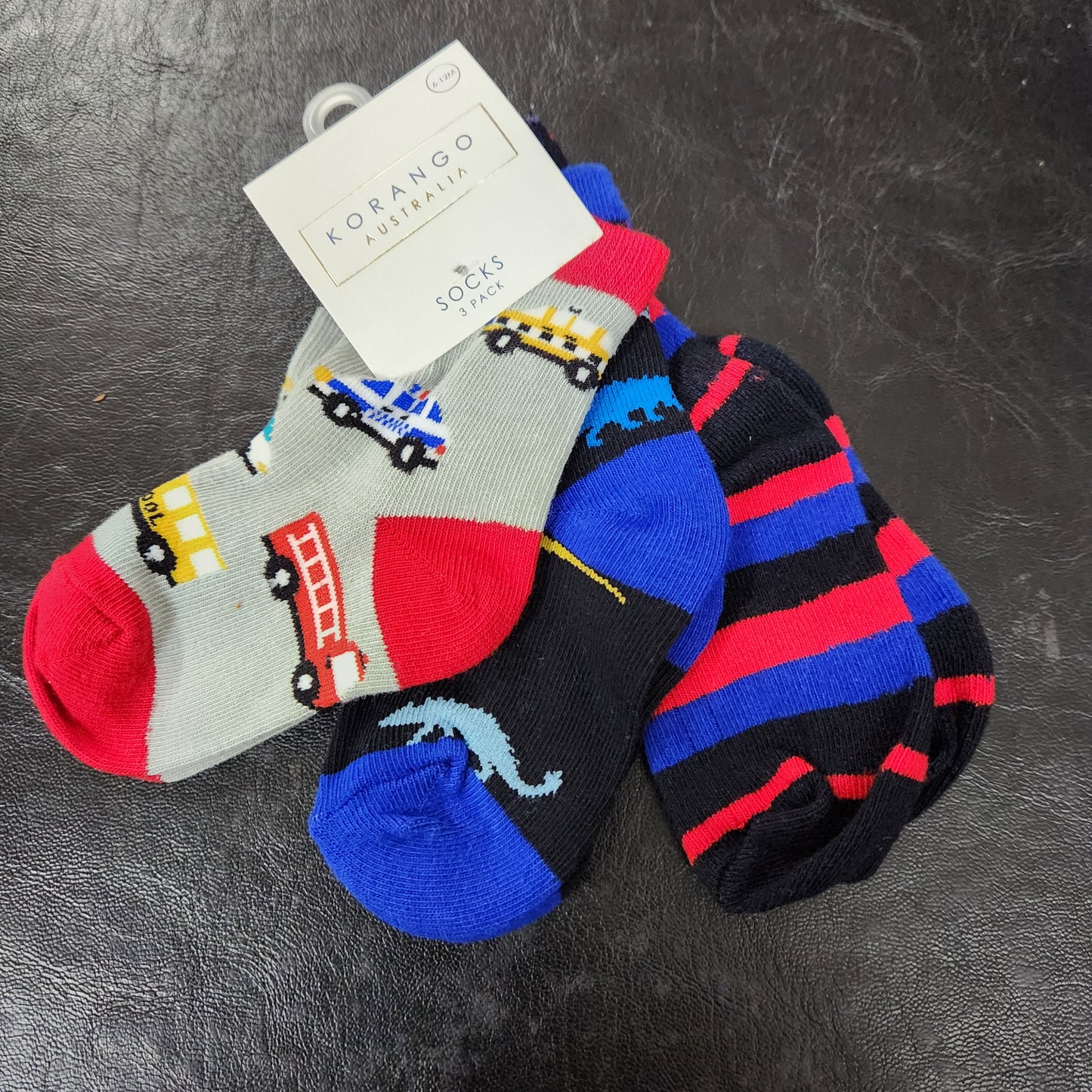 Korango Cars & Dinosaur Socks 3pk