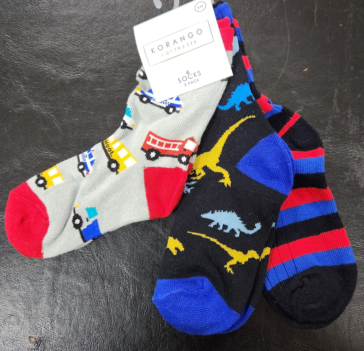 Korango Cars & Dinosaur Socks 3pk