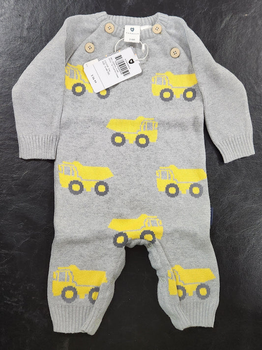 Korango Tip Truck Knit Onesie Grey