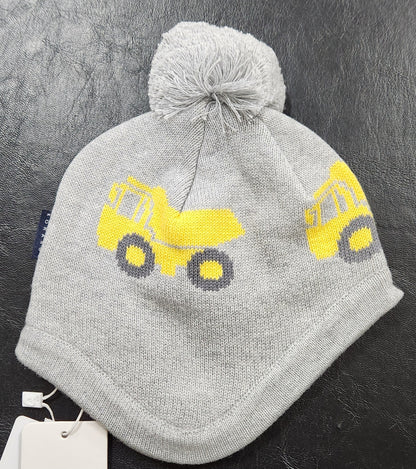 Korango Tip Truck Knit Beanie with Pom Pom Grey Baby