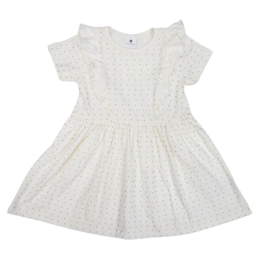 Korango Cotton Dress Gold Spot on White