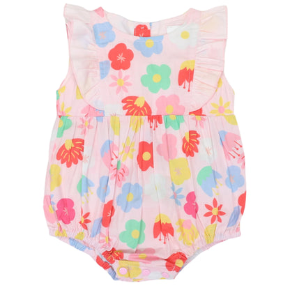 Korango - Poplin Flower Frill Sunsuit Pink