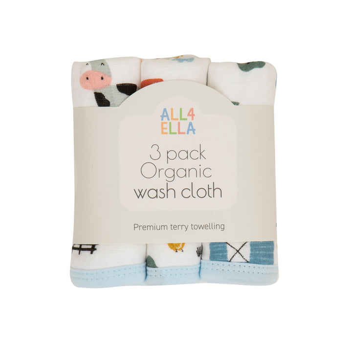 All4Ella Organic Wash Cloth 3pk Assorted