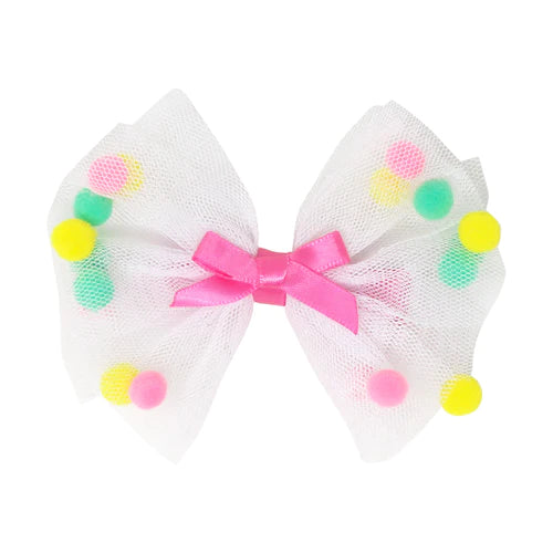 Pink Poppy's Mesh Bow with Pom Pom Hair Clip