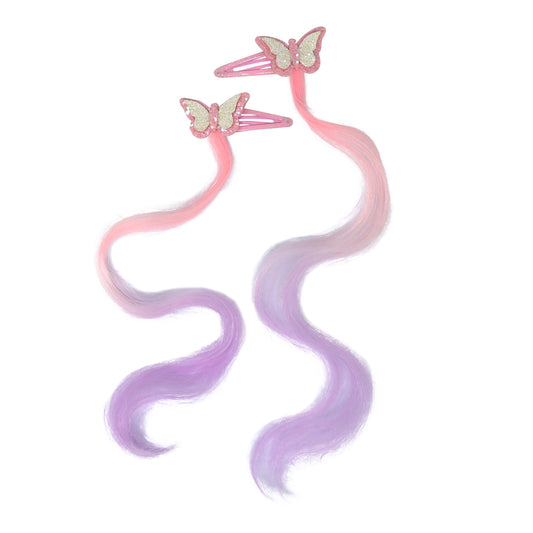 Pink Poppy Butterfly Hair Clips with Hair Extension