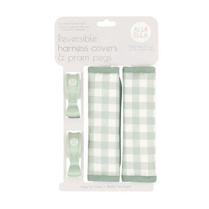 All4Ella Harness Covers & Pram Pegs- Gingham Sage