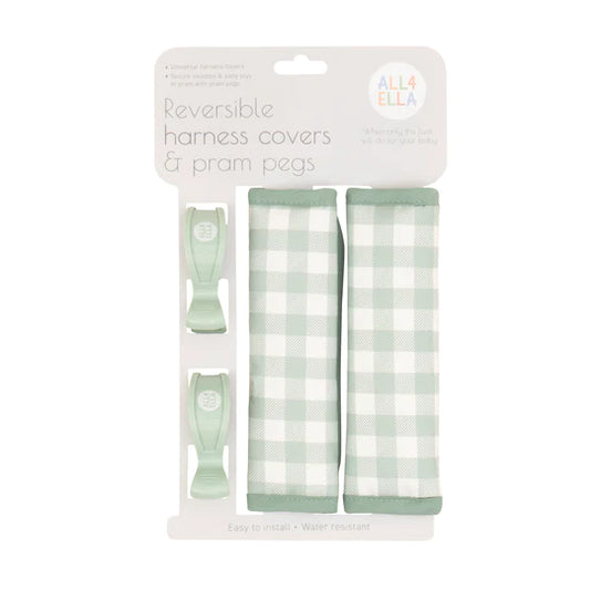 All4Ella Harness Covers & Pram Pegs- Gingham Sage