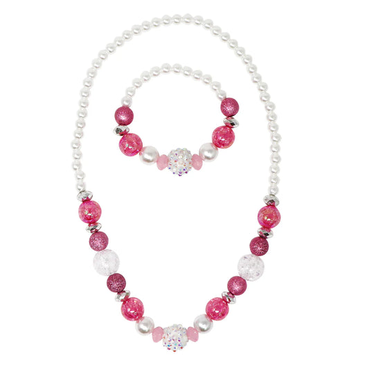 Pink Poppy - Sparkly Pink and Pearl Beaded Necklace & Bracelet Set