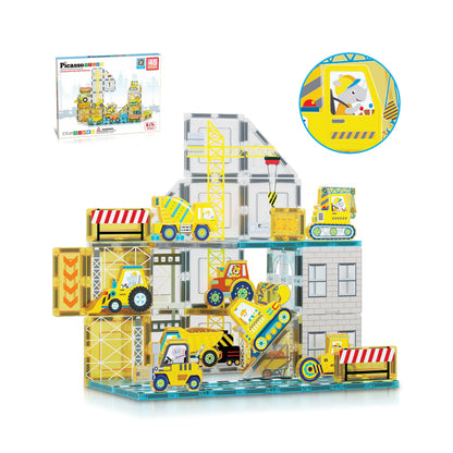 Picasso Tiles - Construction Adventures Set with 8 Vehicles