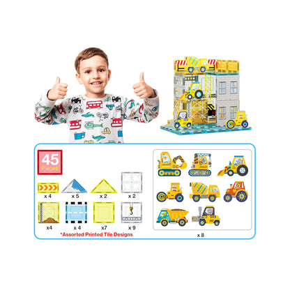 Picasso Tiles - Construction Adventures Set with 8 Vehicles