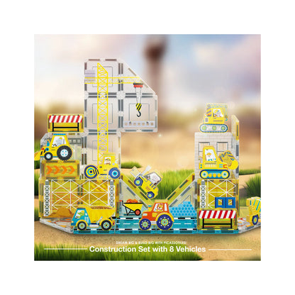 Picasso Tiles - Construction Adventures Set with 8 Vehicles