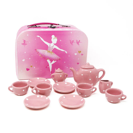 Pink Poppy- Rainbow Butterfly Tin Tea Set in Basket