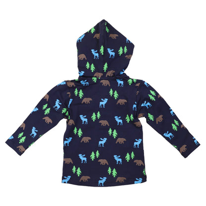 Korango Bear Print Long Sleeve Hooded Tee Peacoat