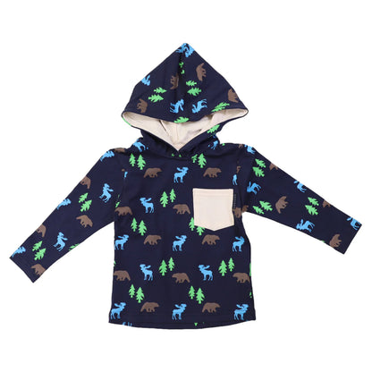 Korango Bear Print Long Sleeve Hooded Tee Peacoat