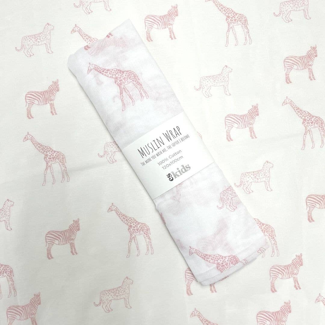 Muslin Wrap - Safari Pink Print - 100x120cm