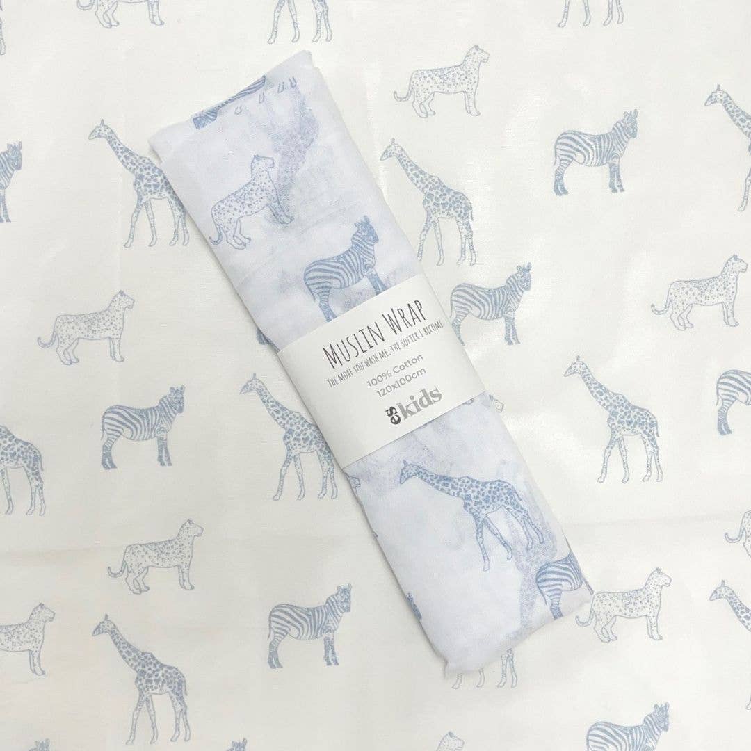 Muslin Wrap - Safari Blue Print - 100x120cm