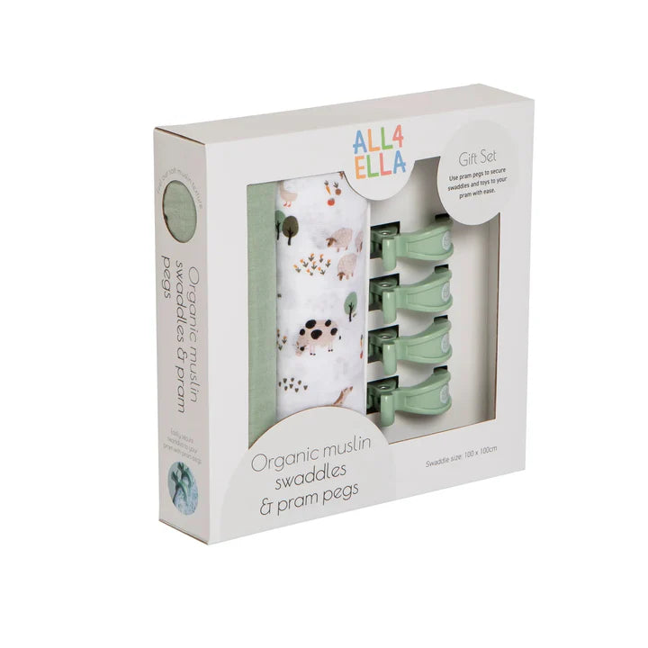 All4Ella - Organic Swaddles & Pegs Gift Set