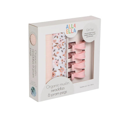 All4Ella - Organic Swaddles & Pegs Gift Set