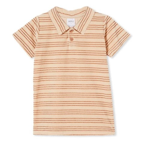 Milky- Stripe Terry Towelling Polo