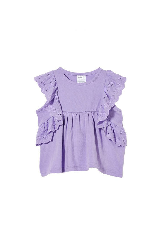 Milky- Lilac Broderie Frill Tee