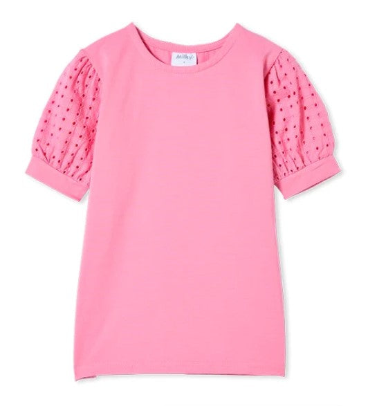 Milky- Pink Broderie Sleeve Tee