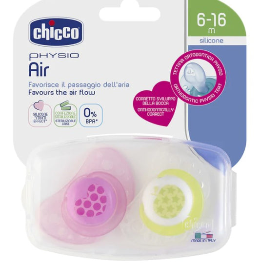 Chicco- Nursing Soother Physio Air 6-16m 2pk Assorted