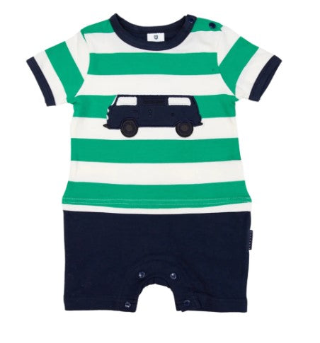 Korango- Kombi Van Short Sleeve Romper Green Stripe