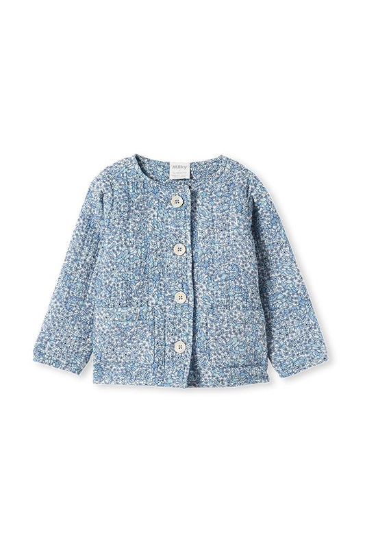 Milky - Quilted Baby Jacket -  Blue Floral -  3-6 months