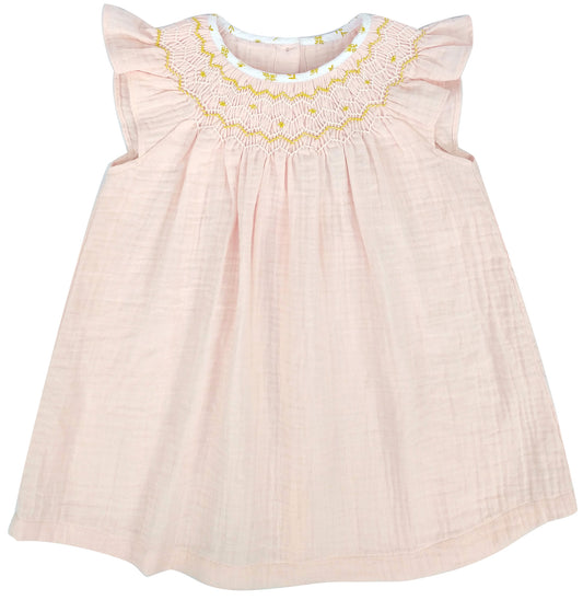 Albetta- Pink Gauze Smocked Dress