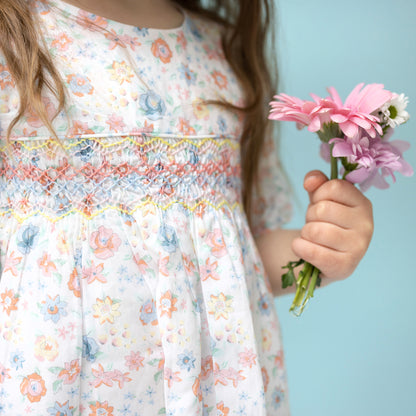 Albetta- Flower Folie Hand Smocked Dress