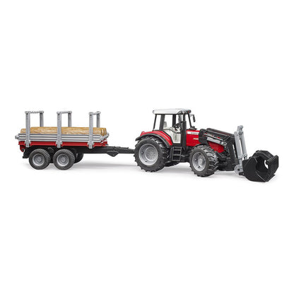 Bruder - 1:16 Massey Ferguson 7480 Tractor w Front Loader & Timber Trailer