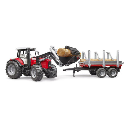 Bruder - 1:16 Massey Ferguson 7480 Tractor w Front Loader & Timber Trailer